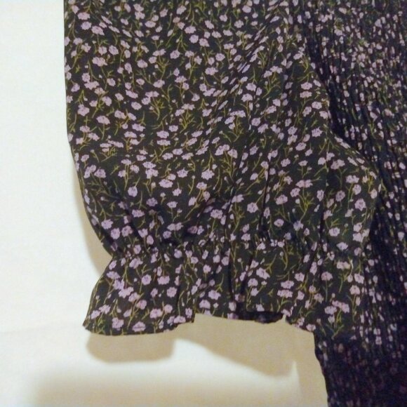 Shein Black Floral Puff Sleeve Smocked Dress L Cottagecore Coquette Feminine - Picture 4 of 10
